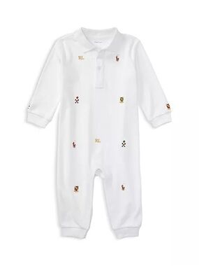 Ralph Lauren White Embroidered Polo Footie One-Piece 6 months